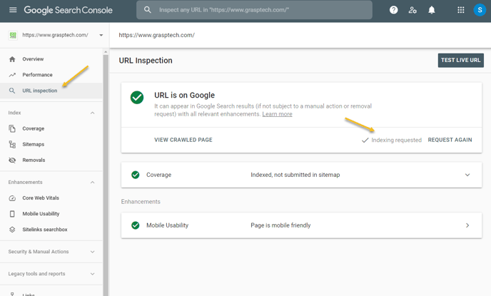 grasptech request indexing